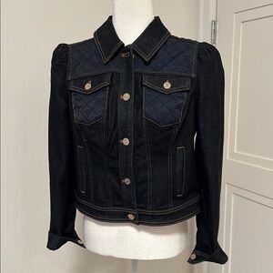 Womens White House Black Market Quilted Dark Navy Denim Jacket